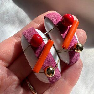 Funky Vintage 80s Retro Abstract Lucite Artisan Style Costume Estate Earrings